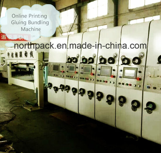 Online bottom folding gluing with auto printing die-cutting machine and auto bundling machine