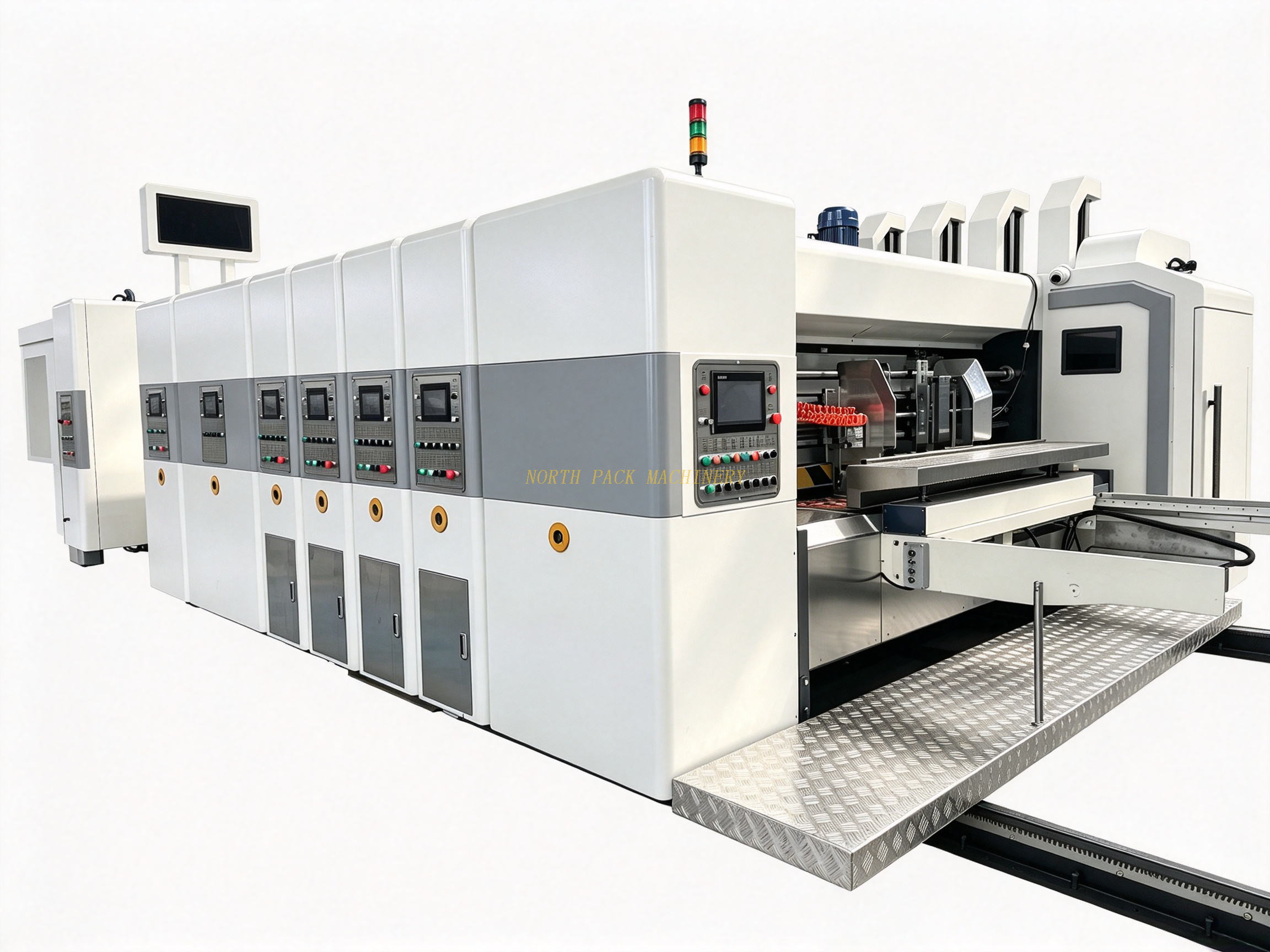 one operator corrugated box production line with robot palletizer